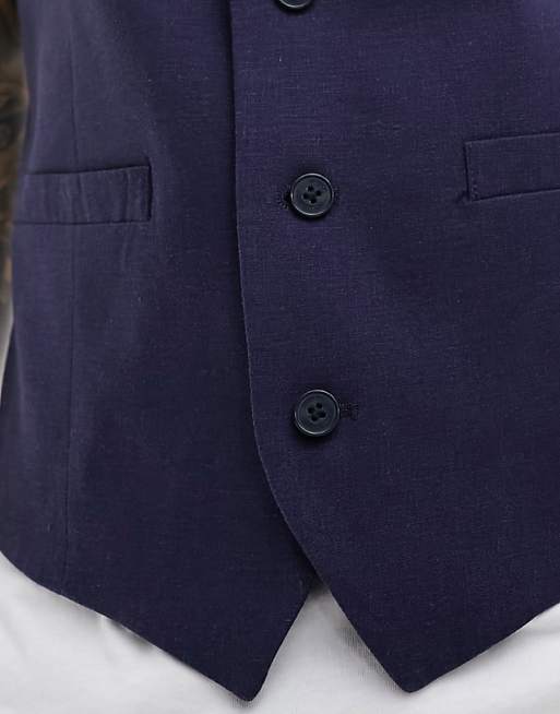 Asos French Connection Linen Formal Suit Waistcoat In Blue