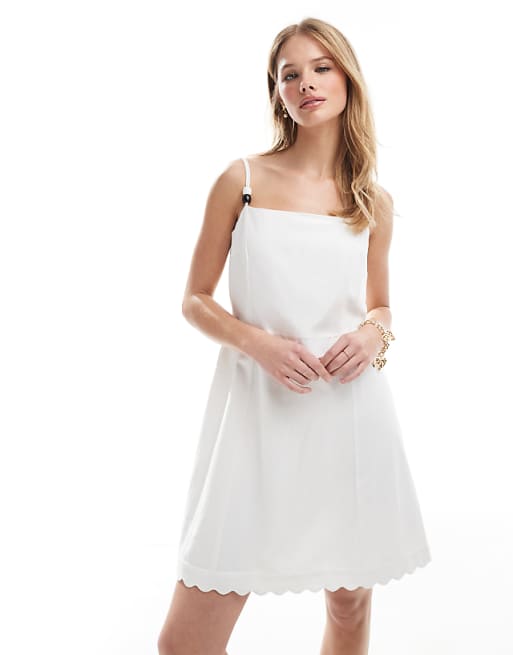 asos French Connection linen mini dress with scalloped hem in white