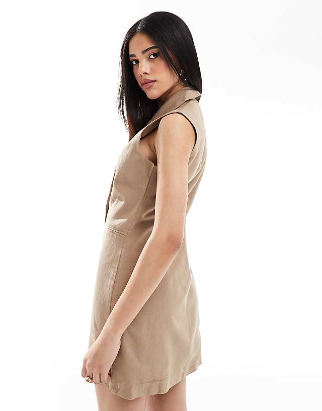 Asos French Connection Linen Sleeveless Blazer Mini Dress In Tan