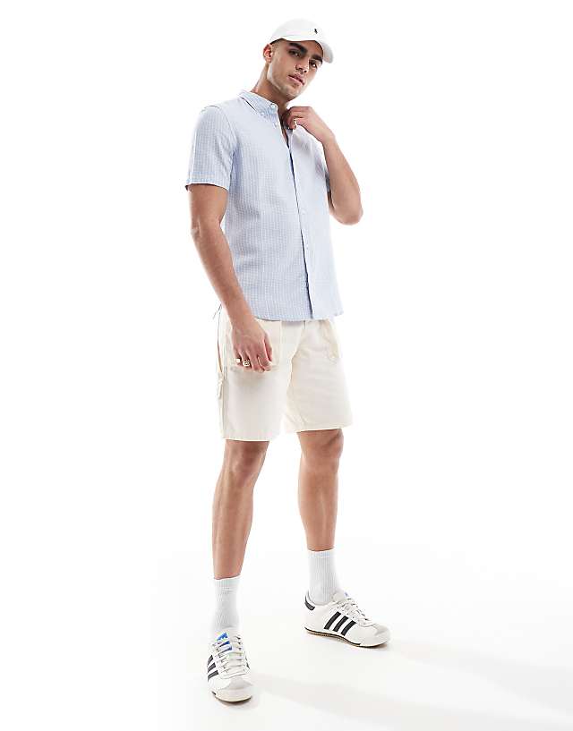 Asos French Connection Short Sleeve Linen Shirt In Soft Blue Check
