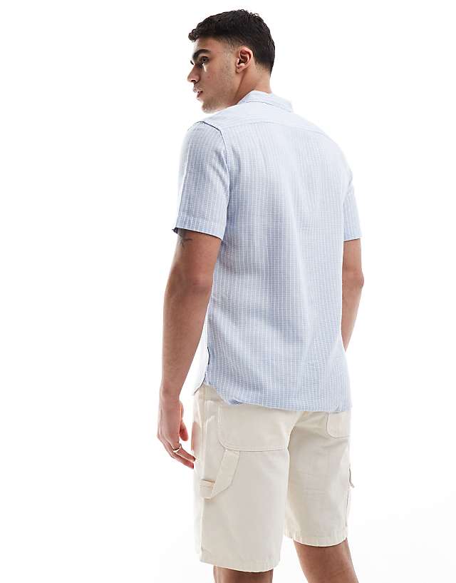 Asos French Connection Short Sleeve Linen Shirt In Soft Blue Check