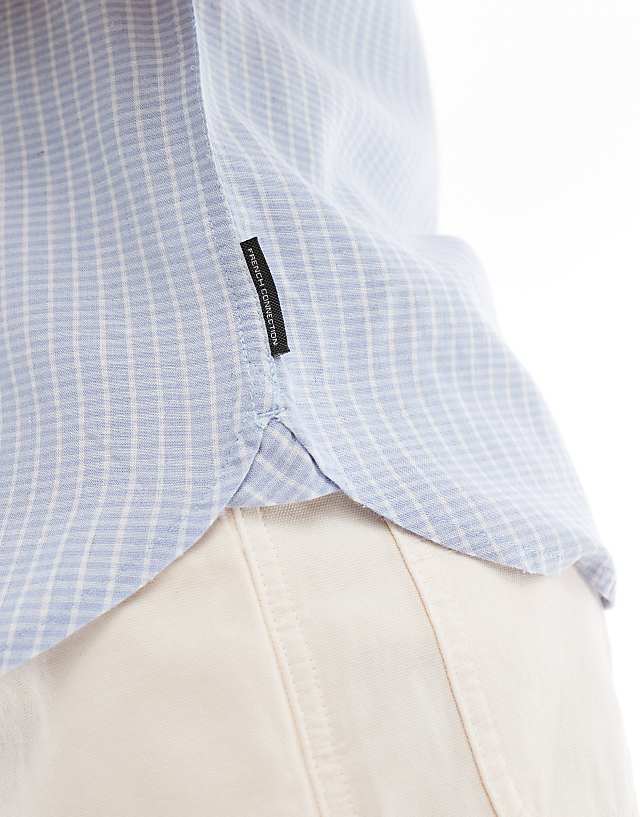 Asos French Connection Short Sleeve Linen Shirt In Soft Blue Check