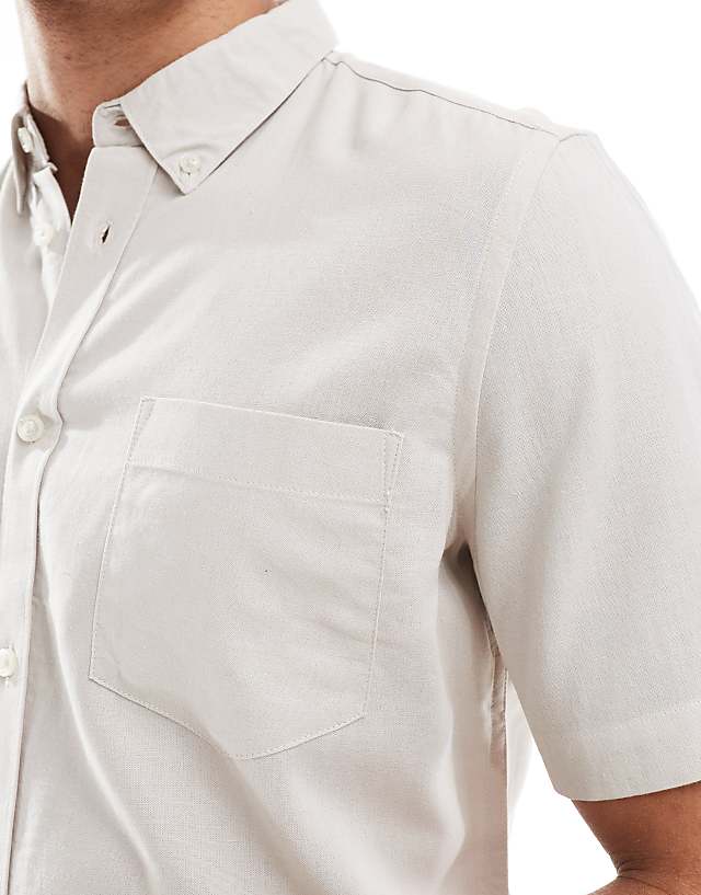 Asos French Connection Short Sleeve Linen Shirt In Stone