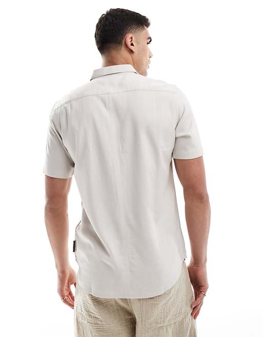 Asos French Connection Short Sleeve Linen Shirt In Stone