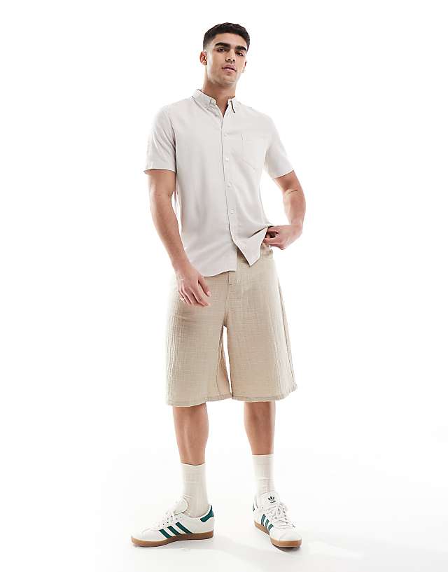 Asos French Connection Short Sleeve Linen Shirt In Stone