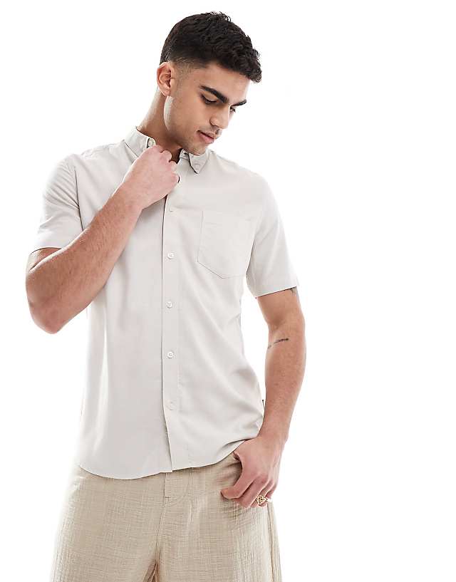 asos French Connection short sleeve linen shirt in stone