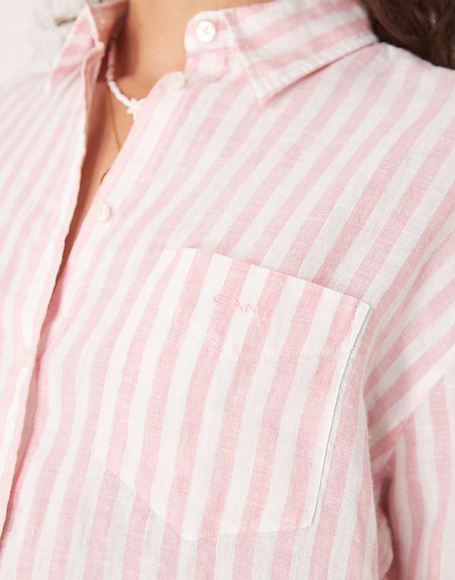 Asos GANT Relaxed Fit Logo Linen Striped Shirt In Pink