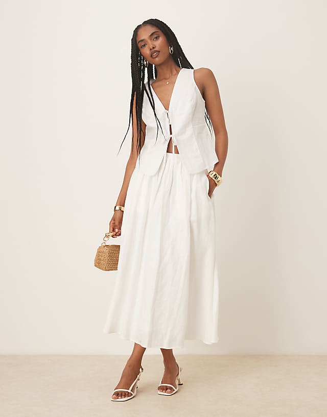 Asos Gina Tricot Linen Waistcoat Vest Top With Tie Front Detail In White