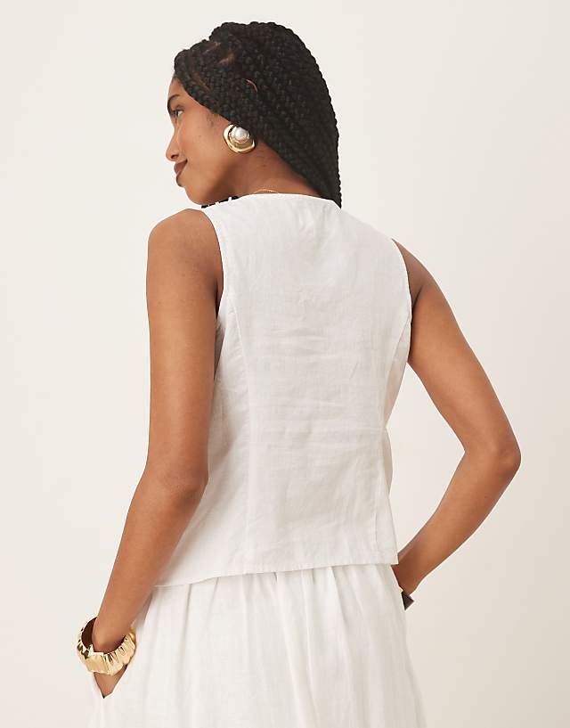 Asos Gina Tricot Linen Waistcoat Vest Top With Tie Front Detail In White