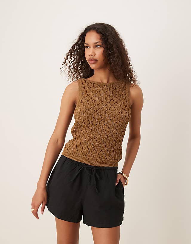 asos Gina Tricot relaxed fit drawstring linen shorts in black