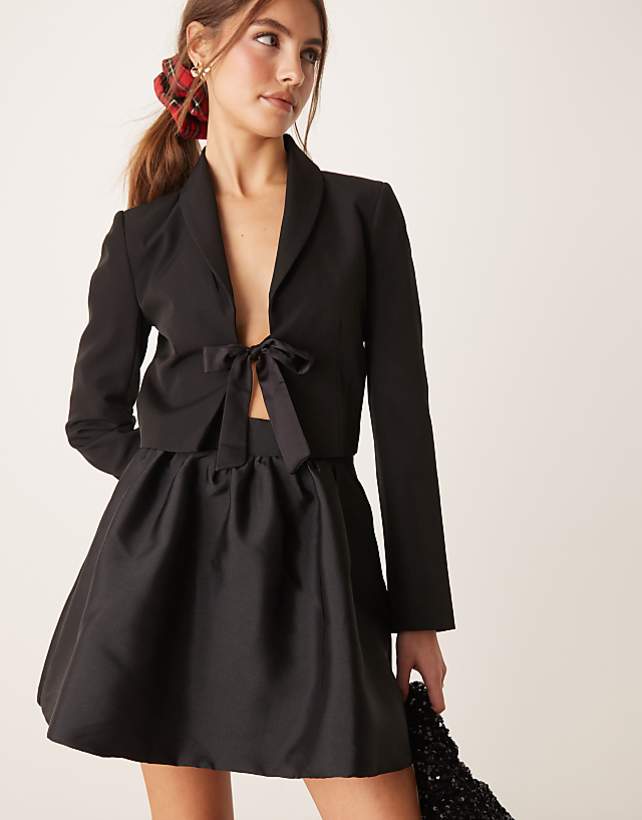 asos Gina Tricot structured puffball mini skirt in black