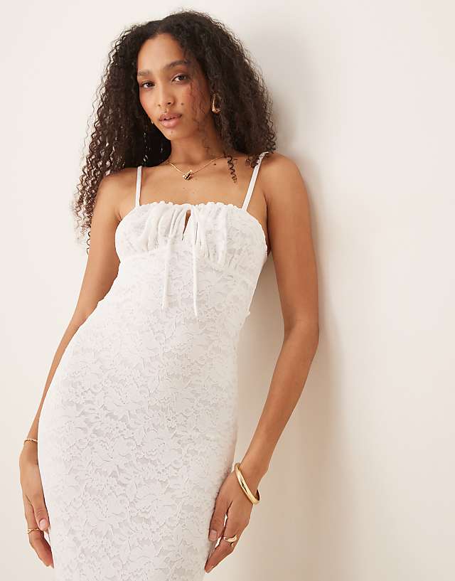 Asos Gina Tricot Underwire Cup Lace Maxi Dress In White
