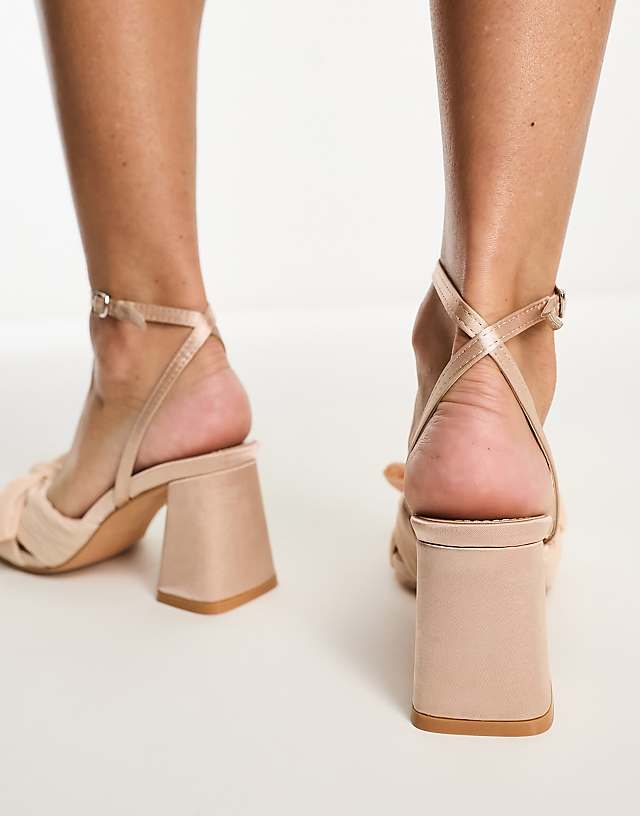 Asos Glamorous Exclusive Mid Heel Sandals With Bow In Blush
