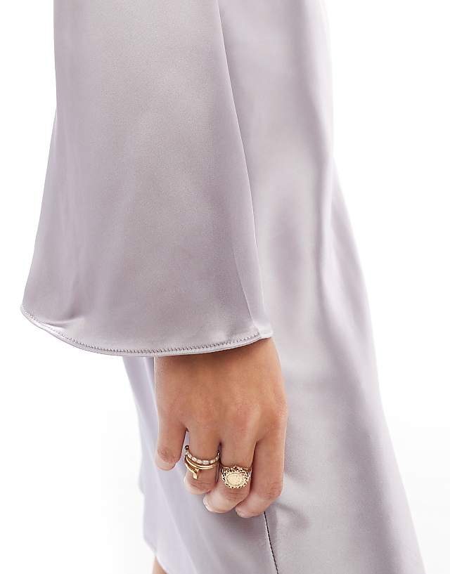Asos Glamorous Flared-sleeve Mini-dress In Lilac Ash Sateen