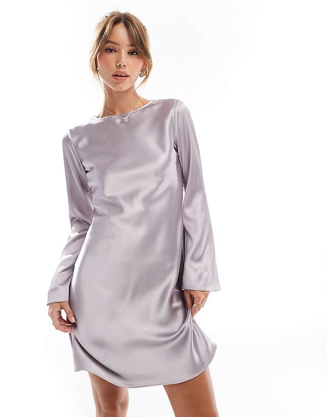 asos Glamorous flared-sleeve mini-dress in lilac ash sateen
