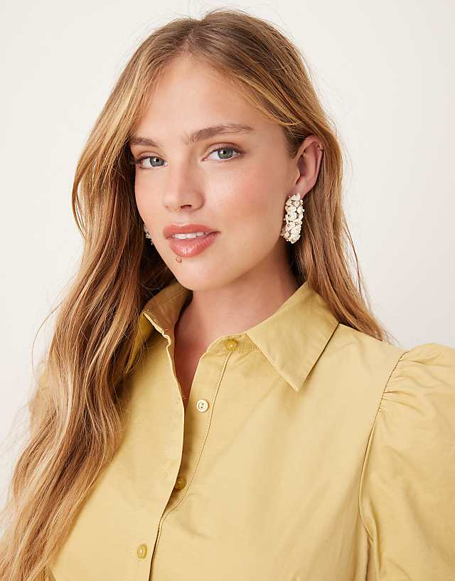 Asos Glamorous Puff Sleeve Mini Shirt Dress In Citron