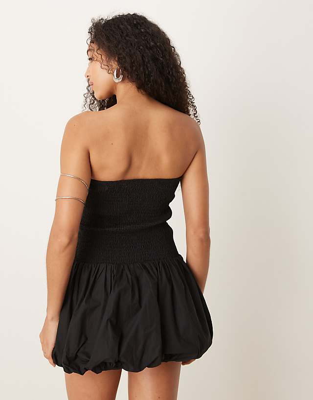 Asos Glamorous Shirred Puffball Mini Dress In Black