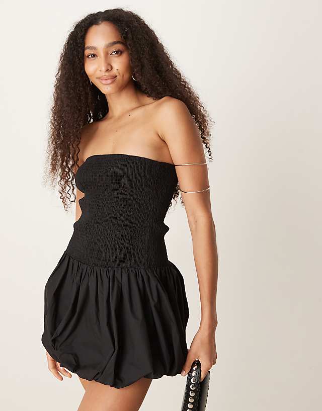 asos Glamorous shirred puffball mini dress in black