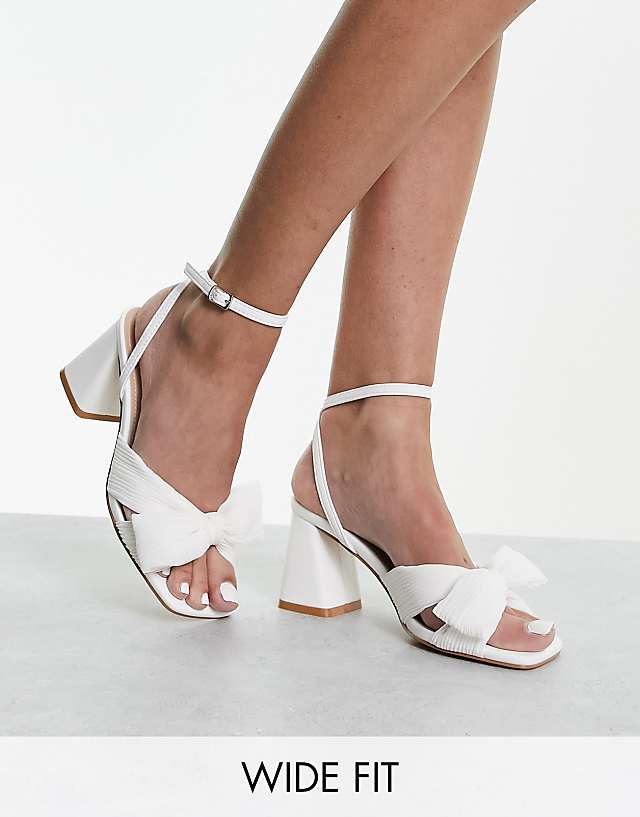 asos Glamorous Wide Fit mid heel sandals with bow in white