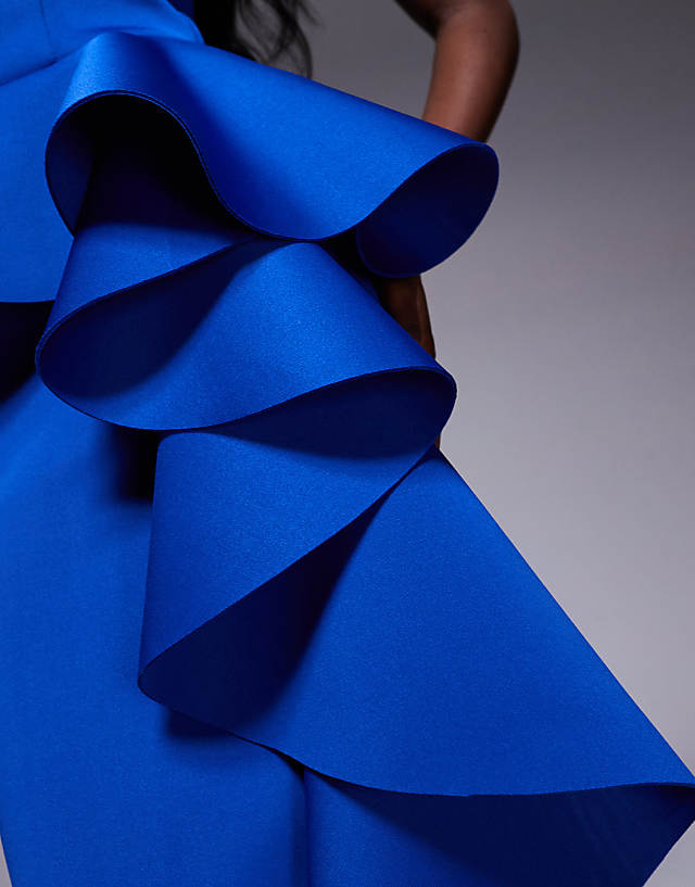 Asos Goddiva Boobtube Peplum Waterfall Frill Maxi Dress In Royalblue