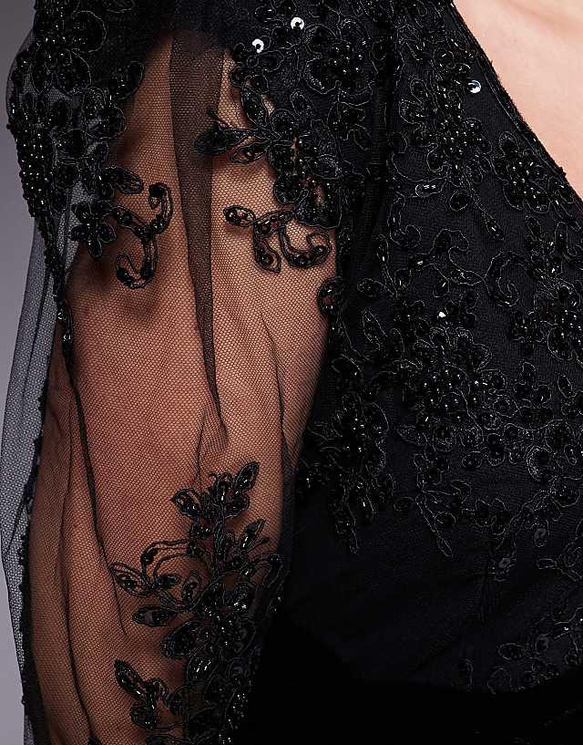Asos Goddiva Curve Scalloped Lace & Velvet Maxi Dress In Black