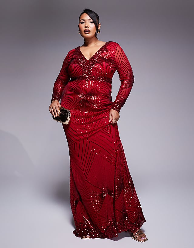 Asos Goddiva Curve Starburst Sequin Maxi Dress In Red