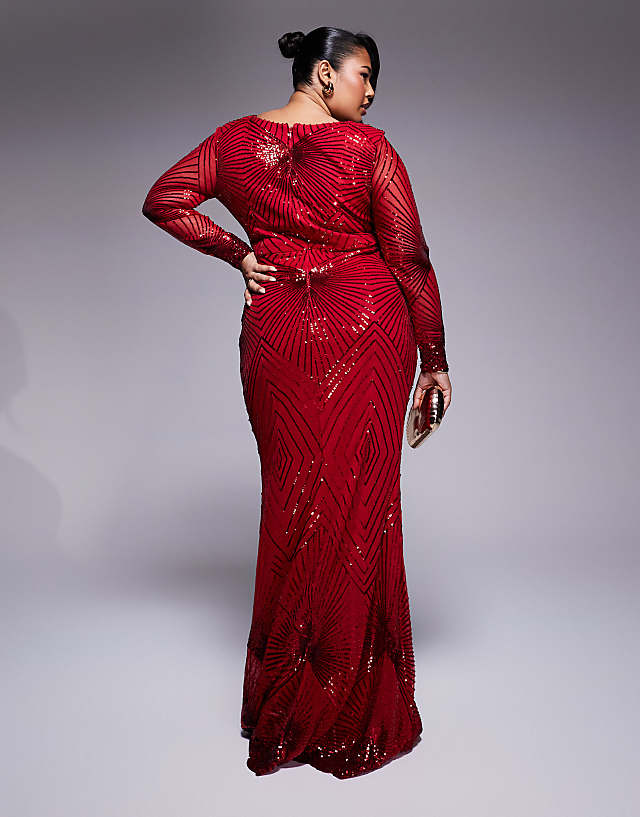 Asos Goddiva Curve Starburst Sequin Maxi Dress In Red