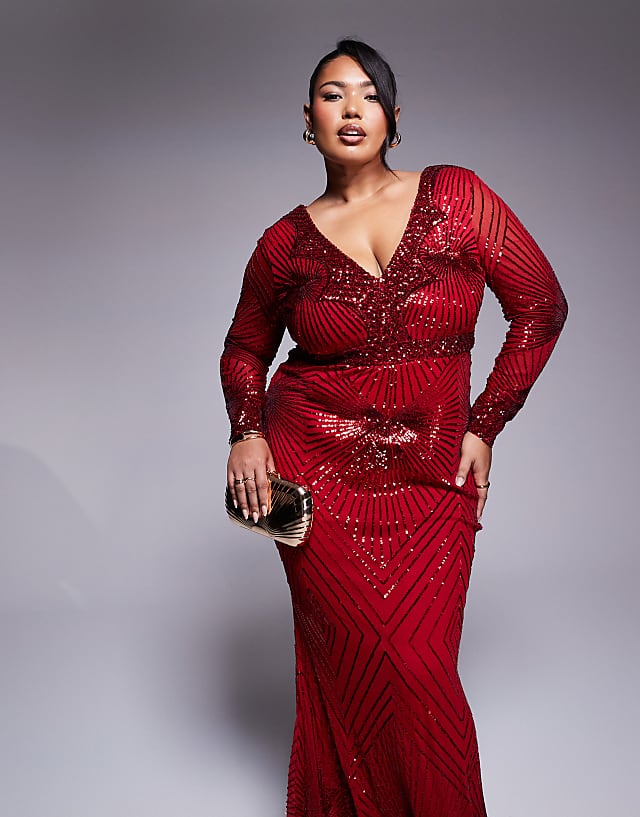asos Goddiva Curve starburst sequin maxi dress in red