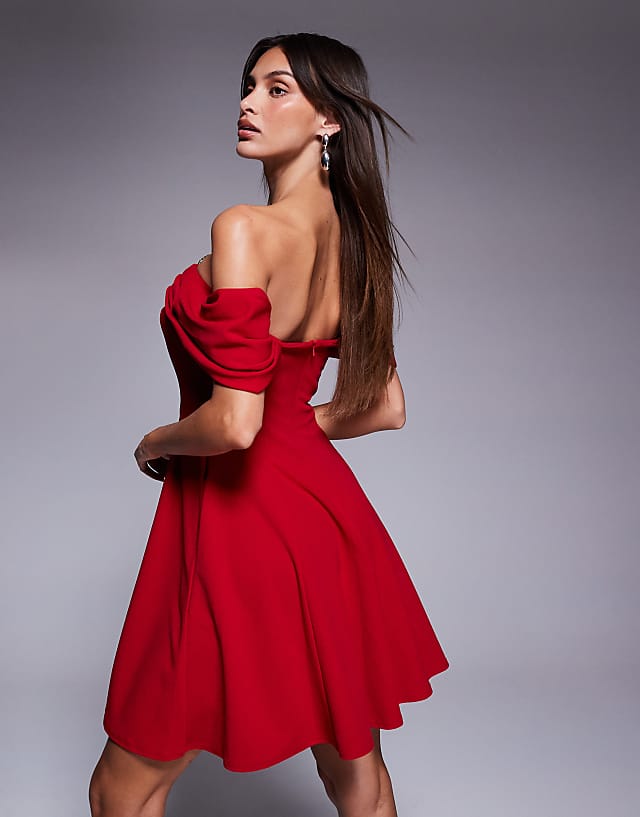 Asos Goddiva Diamante Heart Trim A Line Mini Dress In Red