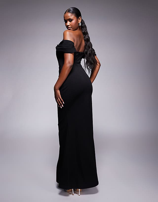 Asos Goddiva Diamante Heart Trim Evening Maxi Dress In Black