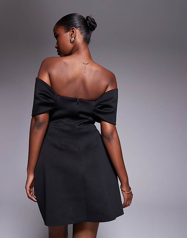 Asos Goddiva Front Bow Off The Shoulder Mini Dress In Black