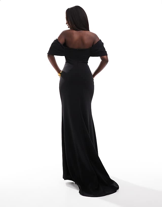 Asos Goddiva Off The Shoulder Draped Sleeve Maxi Dress In Black