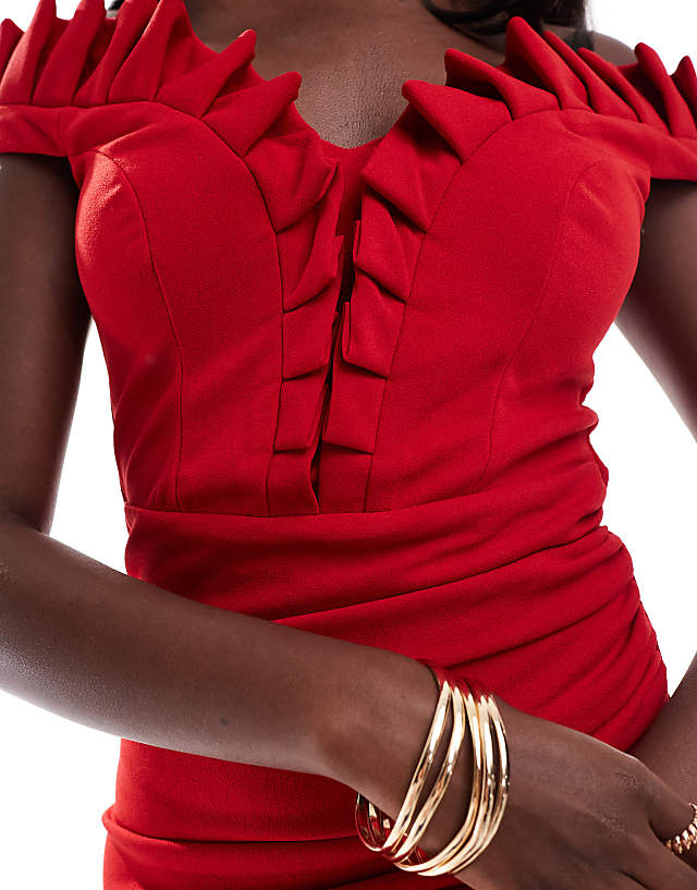 Asos Goddiva Off The Shoulder Frill Gathered Maxi Dress In Red