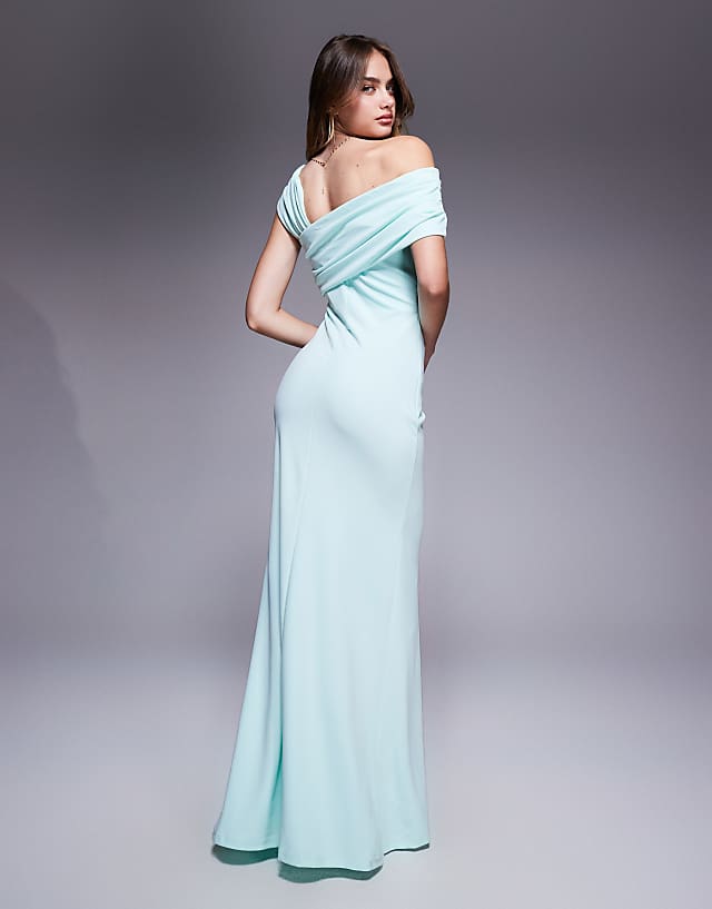 Asos Goddiva One Shoulder Scuba Crepe Evening Maxi Dress In Mint