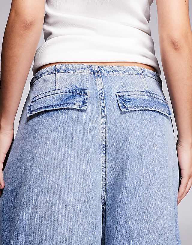 Asos Good American Lite Linen Denim Parachute Pants In Mid Blue