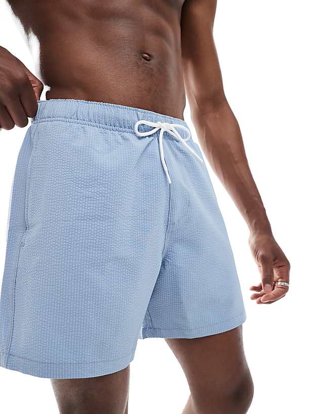 Asos Hollister 6"" Swim Sweersucker Short In Light Blue