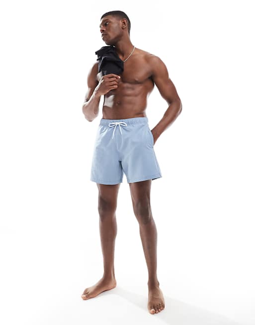 Asos Hollister 6"" Swim Sweersucker Short In Light Blue