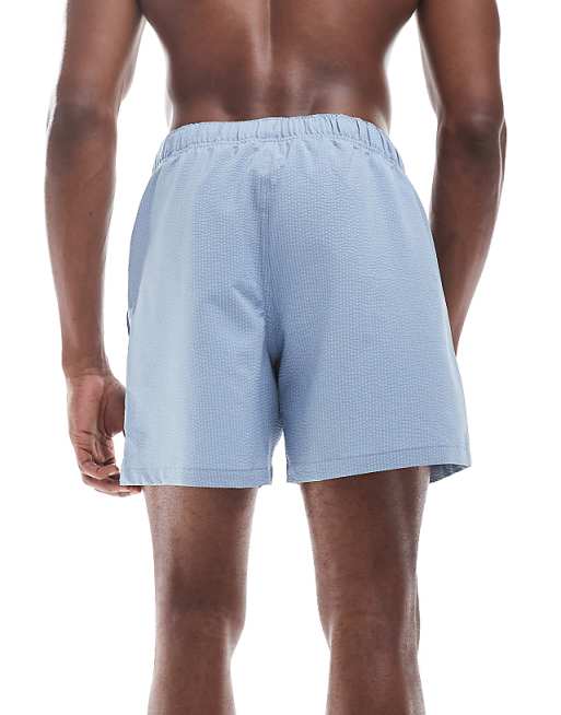 Asos Hollister 6"" Swim Sweersucker Short In Light Blue