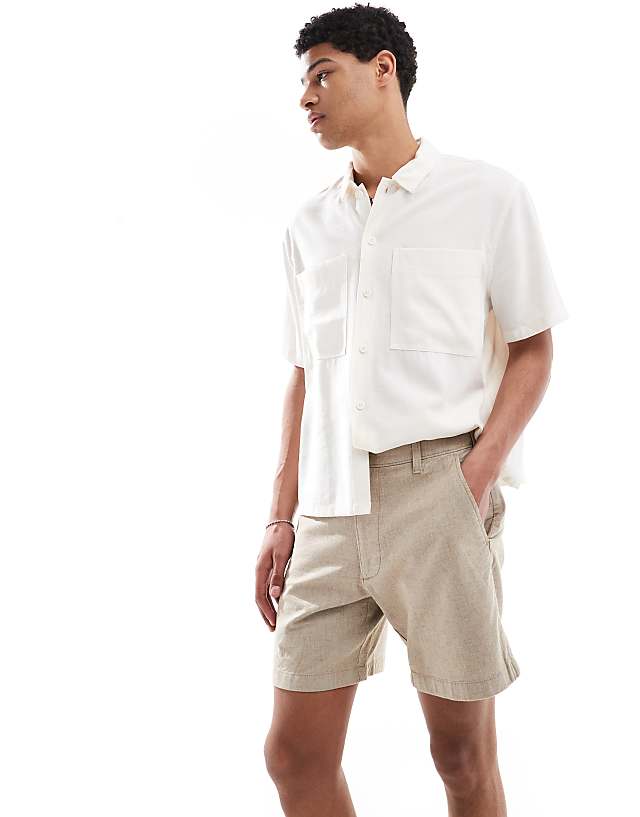 Asos Hollister Linen Above The Knee Short In Biscuit