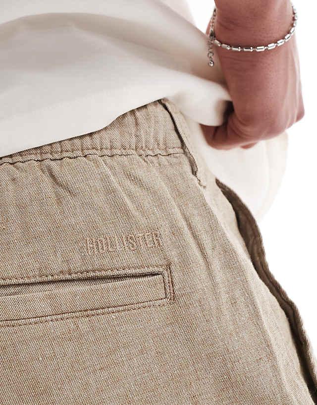 Asos Hollister Linen Above The Knee Short In Biscuit