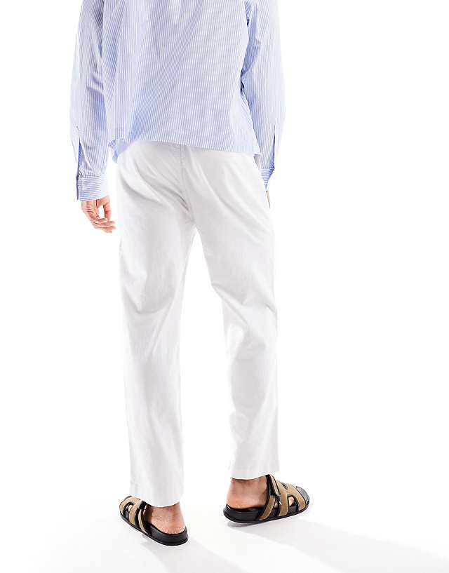 Asos Hollister Loose Linen Pull On Trouser In White Stripe