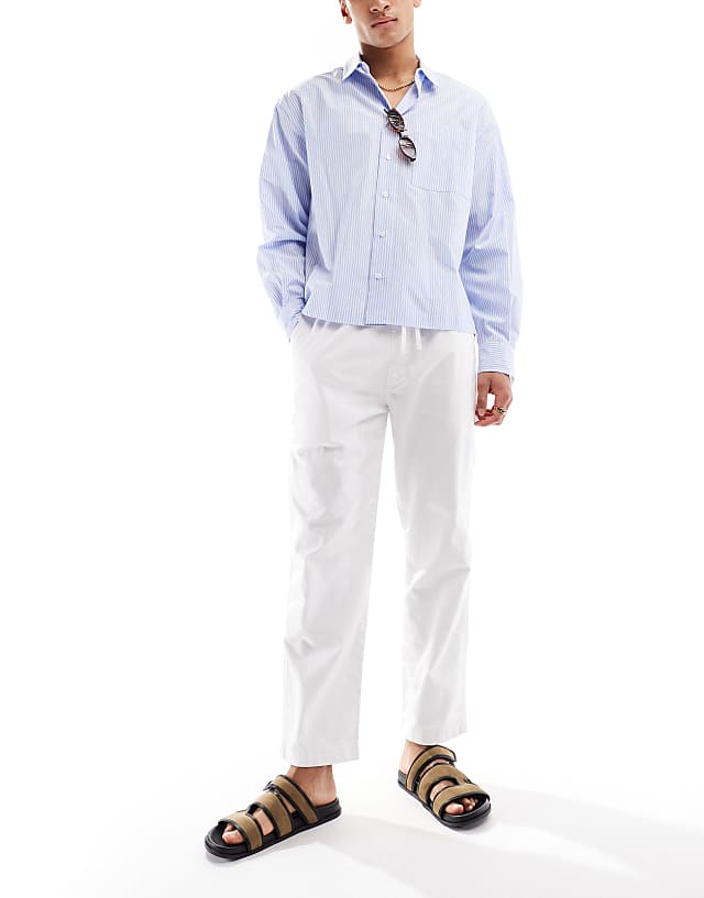 Asos Hollister Loose Linen Pull On Trouser In White Stripe