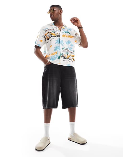 Asos Hollister Mclaren Printed Linen Short Sleeve Shirt In Multi