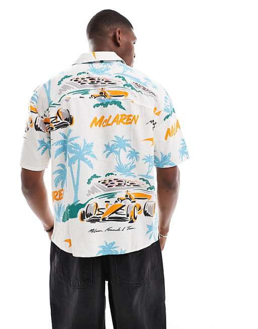 Asos Hollister Mclaren Printed Linen Short Sleeve Shirt In Multi