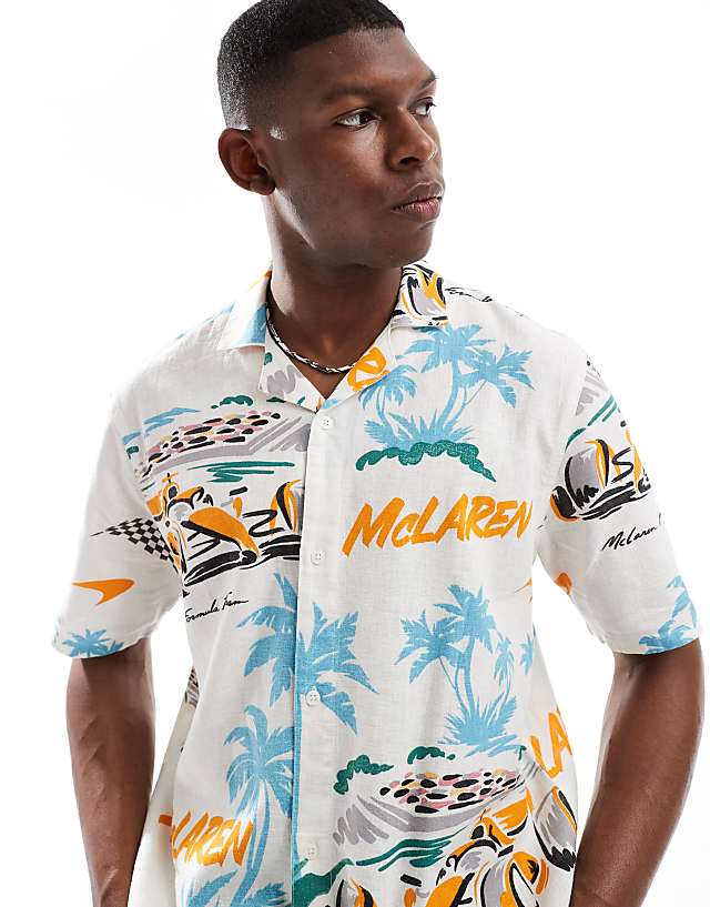 Asos Hollister Mclaren Printed Linen Short Sleeve Shirt In Multi