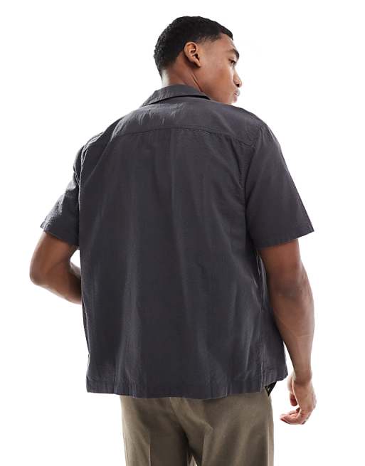Asos Hollister Short Sleeve Textured Shirt In Black