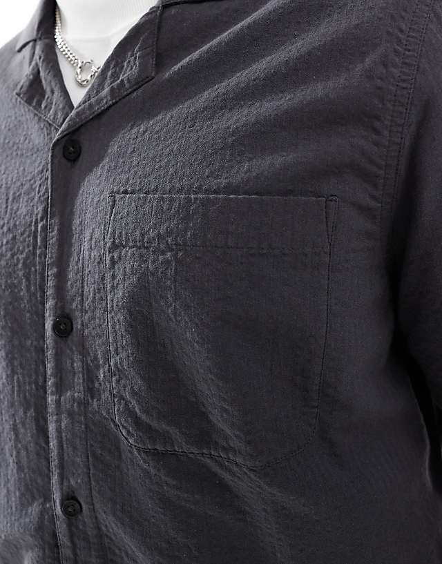 Asos Hollister Short Sleeve Textured Shirt In Black