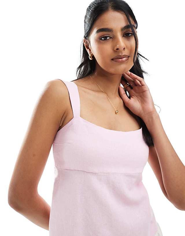 Asos Hollister Sleeveless Tie Back Linen Top In Dusty Pink