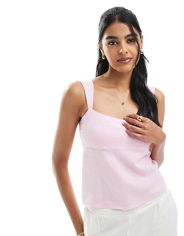 asos Hollister sleeveless tie back linen top in dusty pink