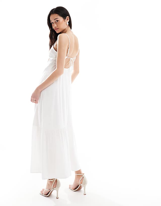 Asos Hollister Square Neck Babydoll Maxi Dress With A Slit In White